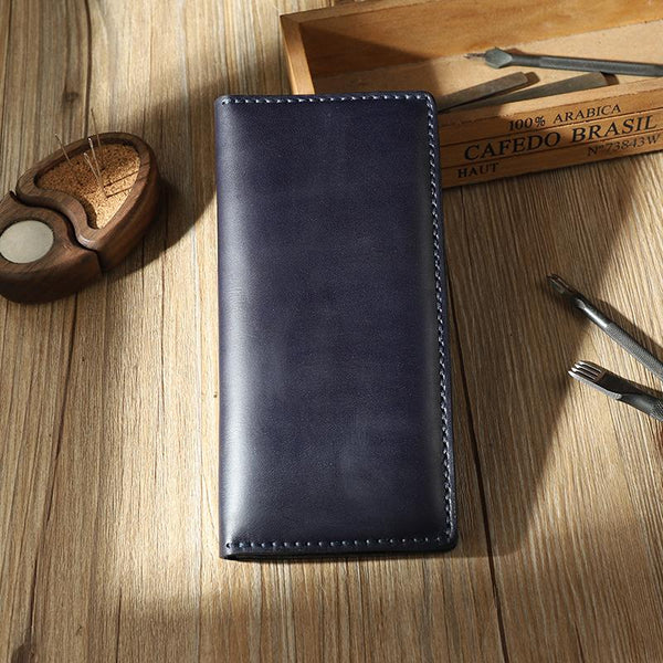 Handmade Black Mens Bifold Long Wallets Personalized Black Leather Checkbook Wal LJJY02781010