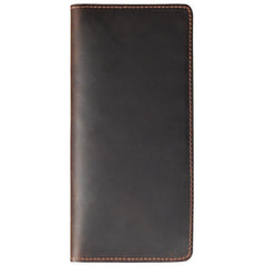 Handmade Coffee Slim Leather Mens Bifold Long Wallet Personalized Black Checkbook Wallets for Men