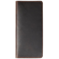 Handmade Black Slim Leather Mens Bifold Long Wallet Personalized Black Checkbook Wallets for Men