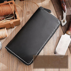 Handmade Black Zipper Mens Clutch Wallet Personalized Black Leather Zipper Clutch for Men