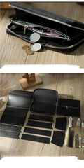 Handmade Black Zipper Mens Clutch Wallet Personalized Black Leather Zipper Clutch for Men