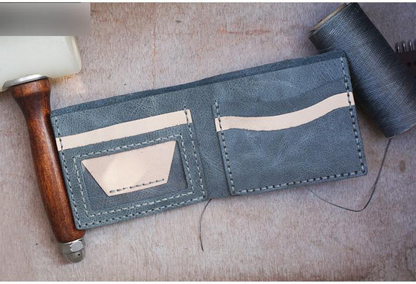 Handmade Khaki Leather Mens Bifold Billfold Wallets Slim Khaki Small Wallet for GJ01081022