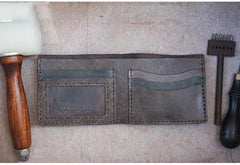 Handmade Khaki Leather Mens Bifold Billfold Wallets Slim Khaki Small Wallet for Men