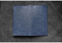 Handmade Leather Mens Bifold Long Wallets Blue Checkbook Wallet Lots Cards Long Wallet for Men