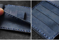 Handmade Blue Leather Mens Bifold Long Wallets Checkbook Wallet Lots Cards Long Wallet for Men