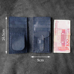 Handmade Blue Leather Mens Bifold Long Wallets Checkbook Wallet Lots Cards Long Wallet for Men