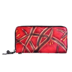 Handmade Bracketplant Leather Wristlet Wallet Womens Zip Around Wallets Flowers Ladies Zipper Clutch Wallet for Women