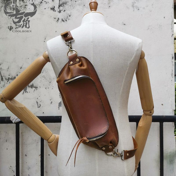 Handmade Brown LEATHER MEN Sling Bag Waist BAG LEATHER Fanny Pack FOR MEN