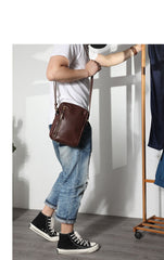 Cool Black LEATHER MEN'S 8 INCHES Small Side BAGs Vertical Coffee MESSENGER BAGs Courier BAG FOR MEN