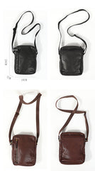 Cool Black LEATHER MEN'S 8 INCHES Small Side BAGs Vertical Coffee MESSENGER BAGs Courier BAG FOR MEN