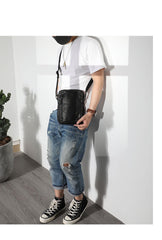 Cool Black LEATHER MEN'S 8 INCHES Small Side BAGs Vertical Coffee MESSENGER BAGs Courier BAG FOR MEN