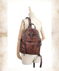 Handmade Brown Leather Backpack Womens Best School Rucksack Ladies Leather Backpack Purses