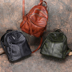 Handmade Green Leather Backpacks Womens Best School Rucksack Ladies Leather Backpack Purses