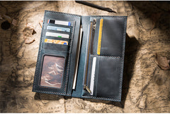 Handmade Brown Leather Long Wallet Bifold Multi Cards Checkbook Wallet for Men