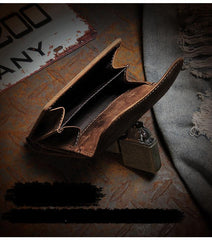 Handmade Brown Leather Men Trifold Billfold Wallet With Coin Pocket Small Wallet for Men