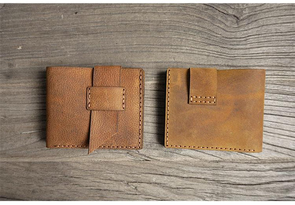 Handmade Brown Leather Mens Bifold Billfold Wallets Slim Brown Small Wallet for GJ01281017