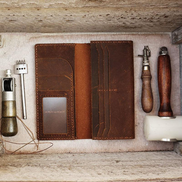 Handmade Blue Leather Mens Bifold Long Wallet Lots Cards Travel Long Wallet for GJ01981007