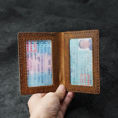 Handmade Blue Leather Mens Slim License Wallets Slim Bifold Card Wallet for Men