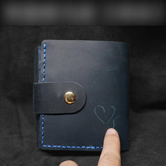 Handmade Brown Leather Mens Trifold Billfold Wallet With Coin Pocket Short Blue Small Wallet for Men