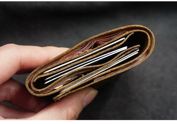 Handmade Brown Leather Mens Trifold Billfold Wallet With Front Pocket Wallet for GJ00981025