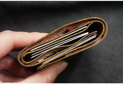 Handmade Brown Leather Mens Trifold Billfold Wallet With Front Pocket Wallet for Men