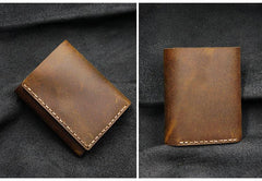 Handmade Brown Leather Mens Trifold Billfold Wallets With Front Pocket Wallet for Men