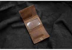 Handmade Brown Leather Mens Trifold Billfold Wallets With Front Pocket Wallet for Men