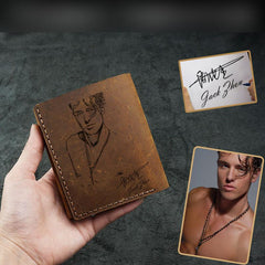 Handmade Leather Mens Trifold Billfold Wallets With License Slot Brown Small Wallet for Men