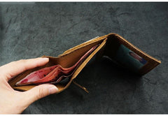 Handmade Leather Mens Trifold Billfold Wallets With License Slot Brown Small Wallet for Men