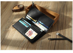 Handmade Coffee Leather Mens Bifold Long Wallets Personalized Coffee Checkbook Wallets for Men