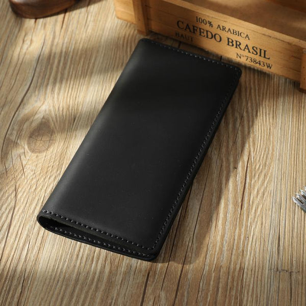 Handmade Black Leather Mens Bifold Long Wallets - Back View