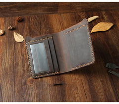 Handmade Coffee Leather Mens Billfold Wallet Personalize Coffee Bifold Small Wallets for Men