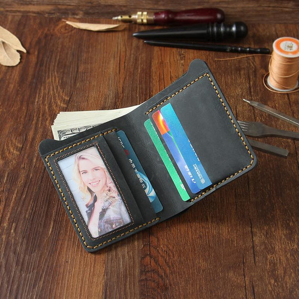 Handmade Black Leather Mens Billfold Wallet Personalize - Back View