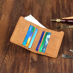 Handmade Coffee Leather Mens Billfold Wallet Personalize Coffee Bifold Small Wallets for Men