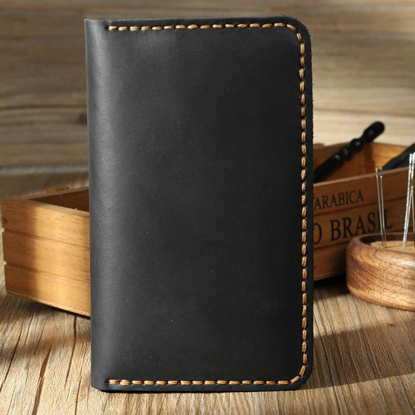 Handmade Black Leather Mens Card Holders Wallet - Back View