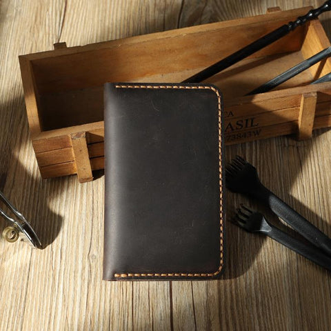 Handmade Black Leather Mens Card Holders Wallet Personalized Bifold Card Wallets for Men