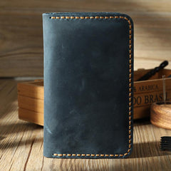 Handmade Blue Leather Mens Card Holders Wallet Personalized Bifold Card Wallets for Men