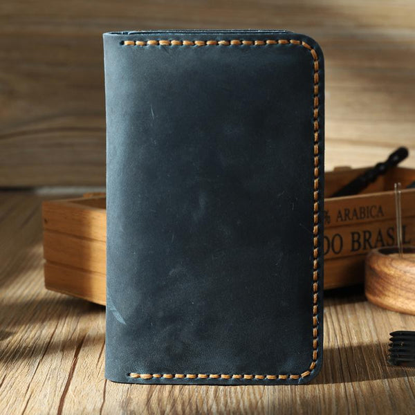 Handmade Black Leather Mens Card Holders Wallet Personalized Bifold Card Wallets LJJY00881013