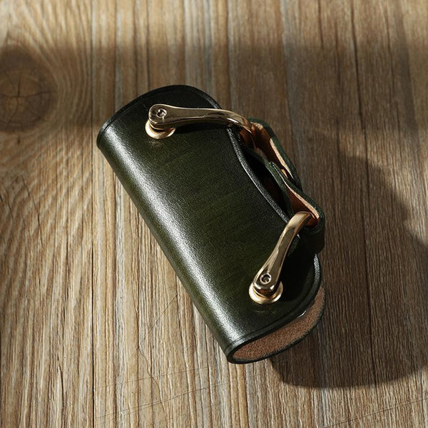 Handmade Green Leather Mens Keys Holder Keys Wallet Car Key Holders Green Key Pouch for Men