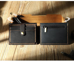 Handmade Black Leather Mens Slim Front Pocket Wallet Personalized Slim Card Wallets for Men