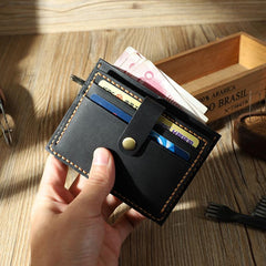Handmade Blue Leather Mens Slim Front Pocket Wallet Personalized Slim Card Wallets for Men