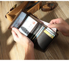Handmade Black Leather Mens Trifold Billfold Personalized Trifold Small Wallets for Men