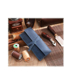 Handmade Blue Leather Womens Long Wallets Personalized Wrap Tie Checkbook Wallet for Men