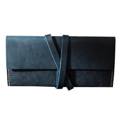 Handmade Coffee Leather Womens Long Wallets Personalized Wrap Tie Checkbook Wallet for Men