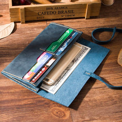 Handmade Leather Womens Long Wallets Personalized Wrap Tie Checkbook Wallet for Men