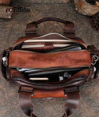 Handmade Coffee Leather Womens Vintage Handbag Best - Interior View