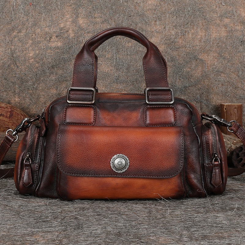 Handmade Coffee Leather Womens Vintage Handbag Best - Closure Detail
