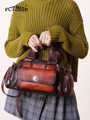 Handmade Coffee Leather Womens Vintage Handbag Best - Leather Texture Detail