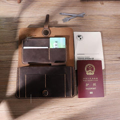 Handmade Mens Clutch Travel Wallets Personalized Coffee Leather Passport Wallets for Men