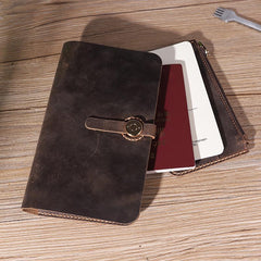 Handmade Mens Clutch Travel Wallets Personalized Coffee Leather Passport Wallets for Men
